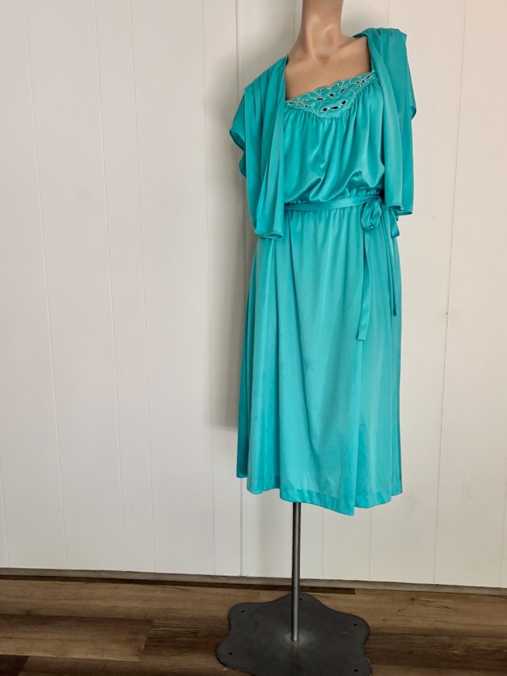 VTG 1970s Blue Disco Dress w Bolero Jacket Sz L - Picture 4 of 8